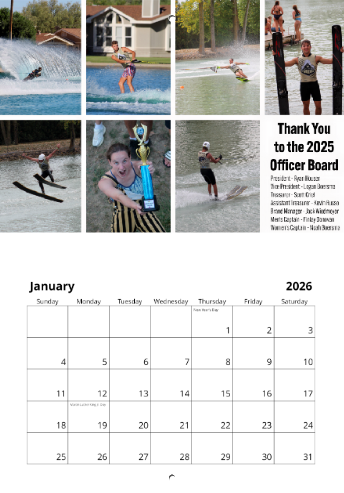 2026 Purdue Waterski Calendar