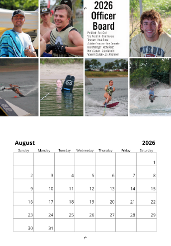 2026 Purdue Waterski Calendar