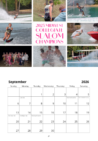 2026 Purdue Waterski Calendar